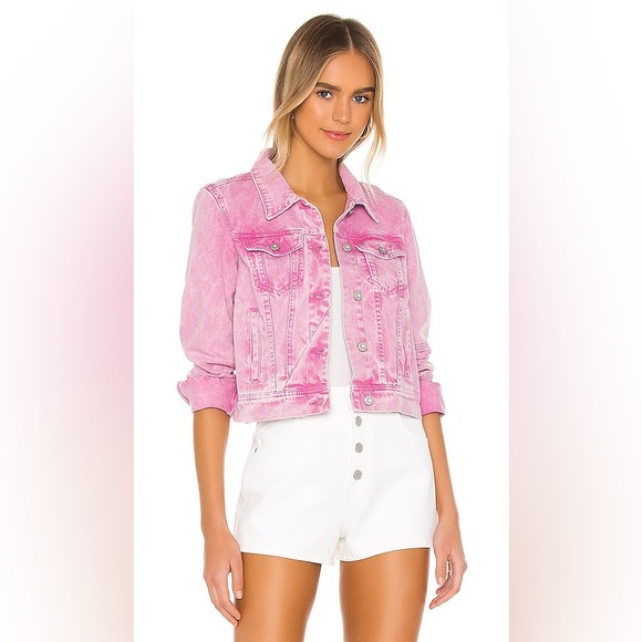 Free People Rumors Pink Acid Wash Denim Jacket - Picture 1 of 4